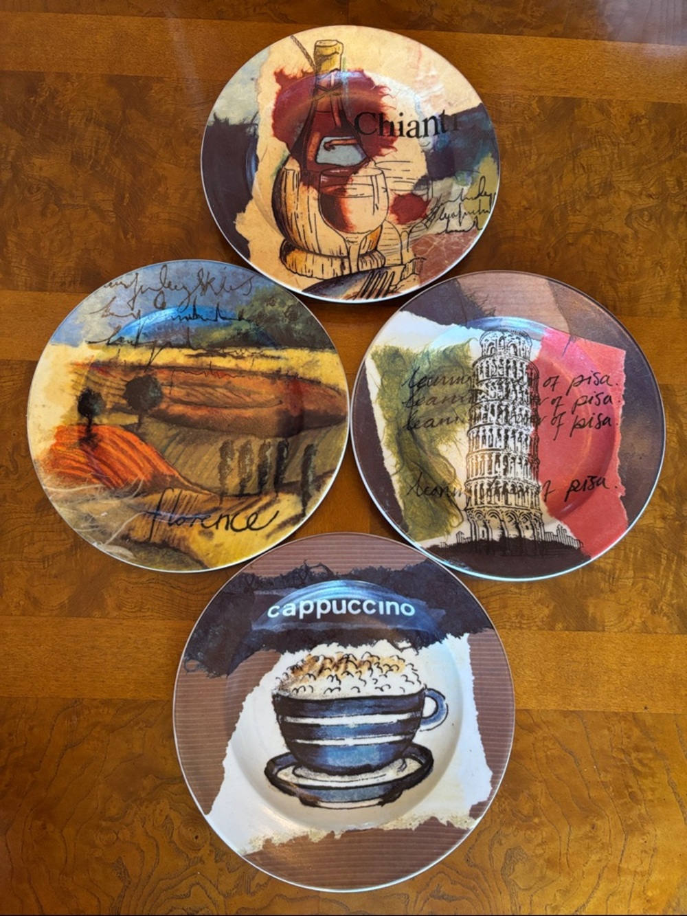 CYPRESS HOME Set of 4 Decorative Ceramic Dessert Plates - Scenes of Italy